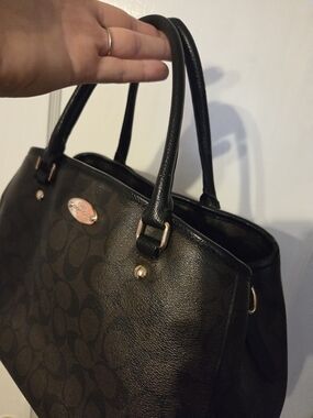 Coach Black Logo Satchel with Gold-Tone Accents